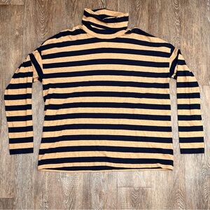 J.Crew Womens Striped Turtleneck Navy&Camel Sleeve Cotton Relaxed Top | Size: XL